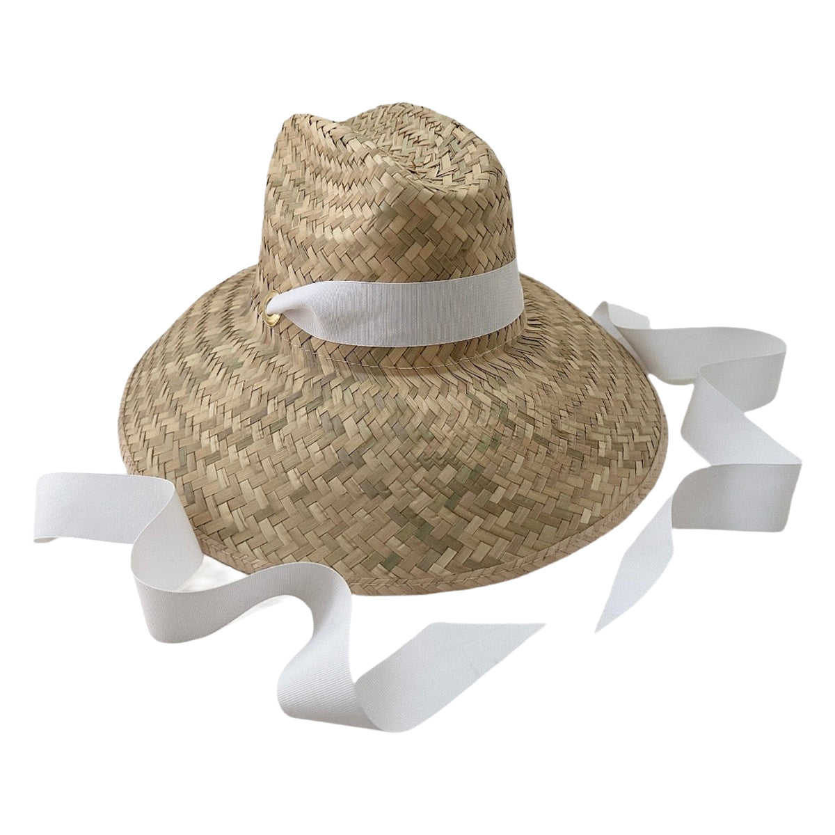 Begonia Sun Hat in Long White Grosgrain Ribbon