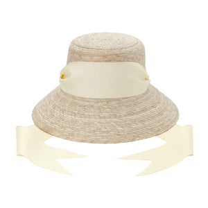 Clematis Bucket Hat with Wide & Short Ivory Grosgrain Ribbon