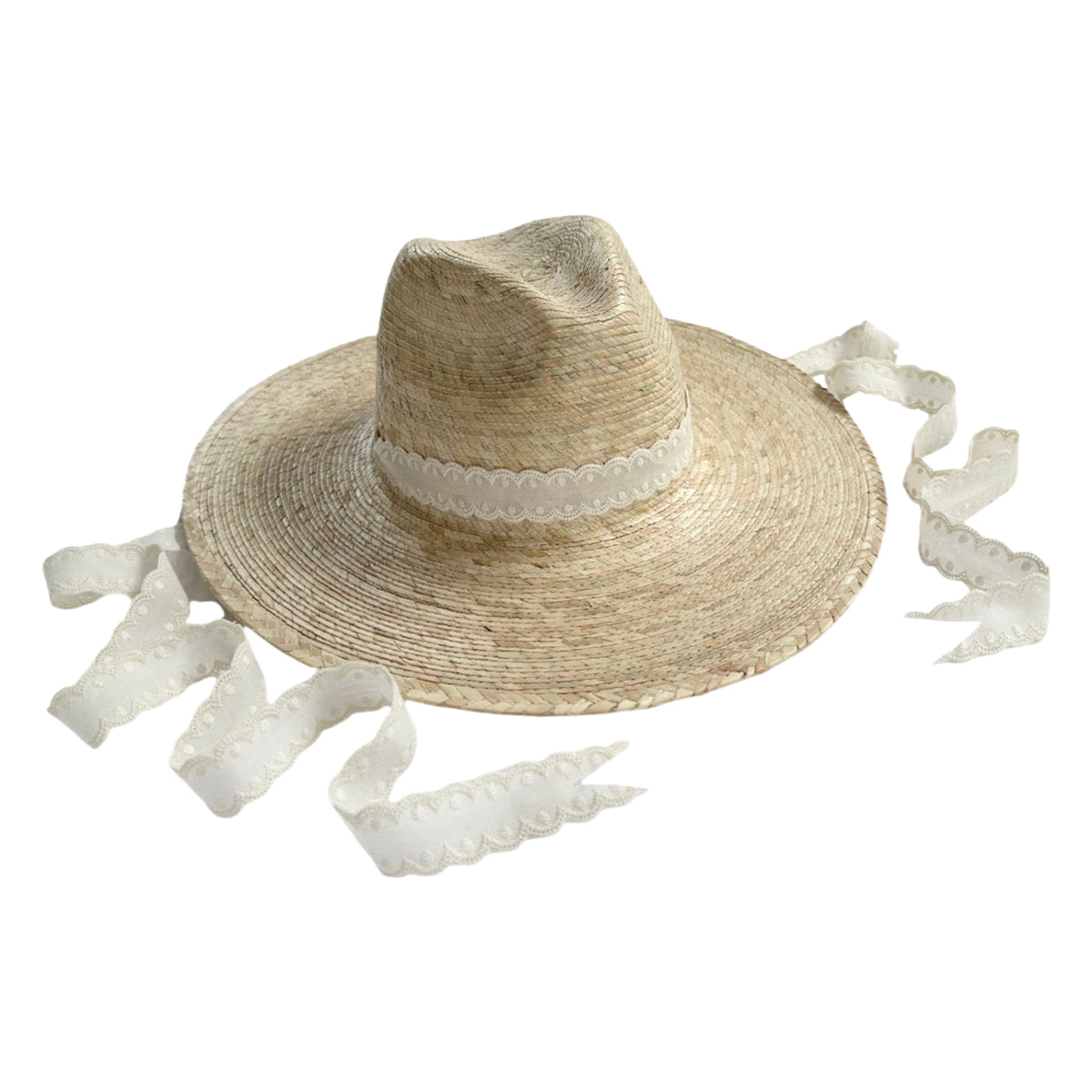Zinnia Sun Hat in Long & Thin Vintage Eyelet Lace Ribbon