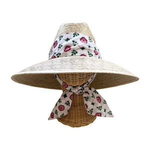 Hollyhock Sun Hat in Pink Pansy Block Print Hat Scarf
