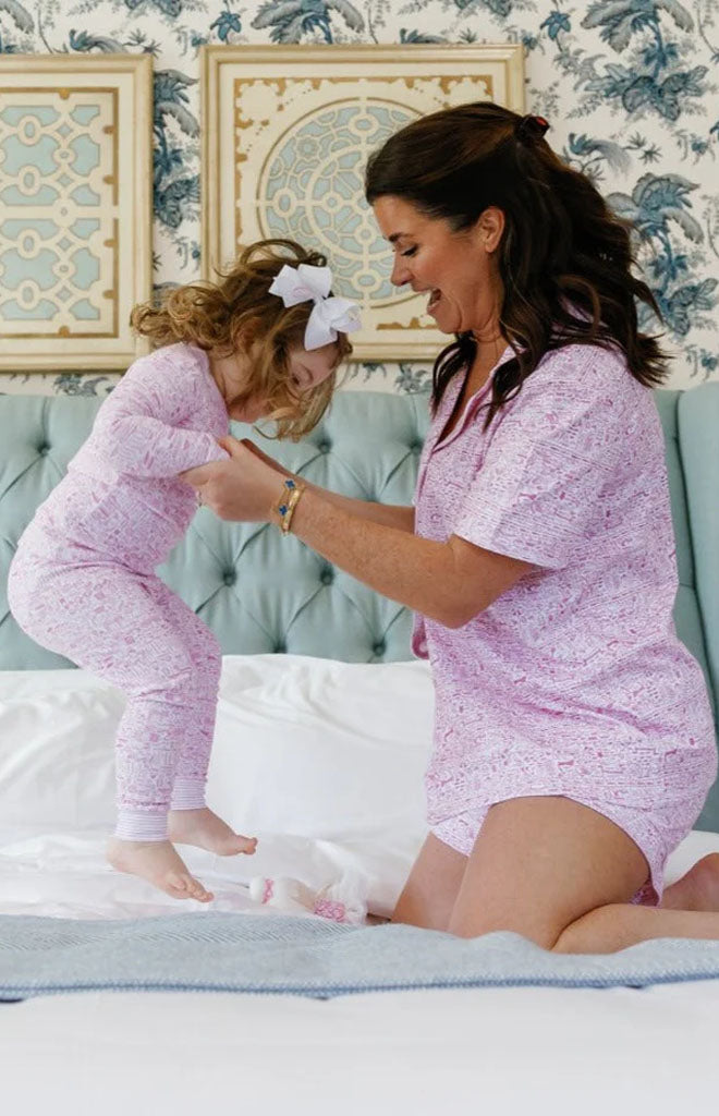 Nantucket Women's Button Front Short Pajama Set in Peony Pink