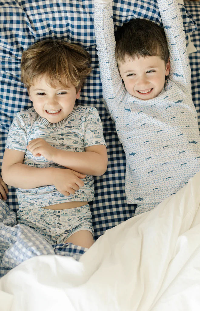 Kid's Sharks Two Piece Pajamas in Blue