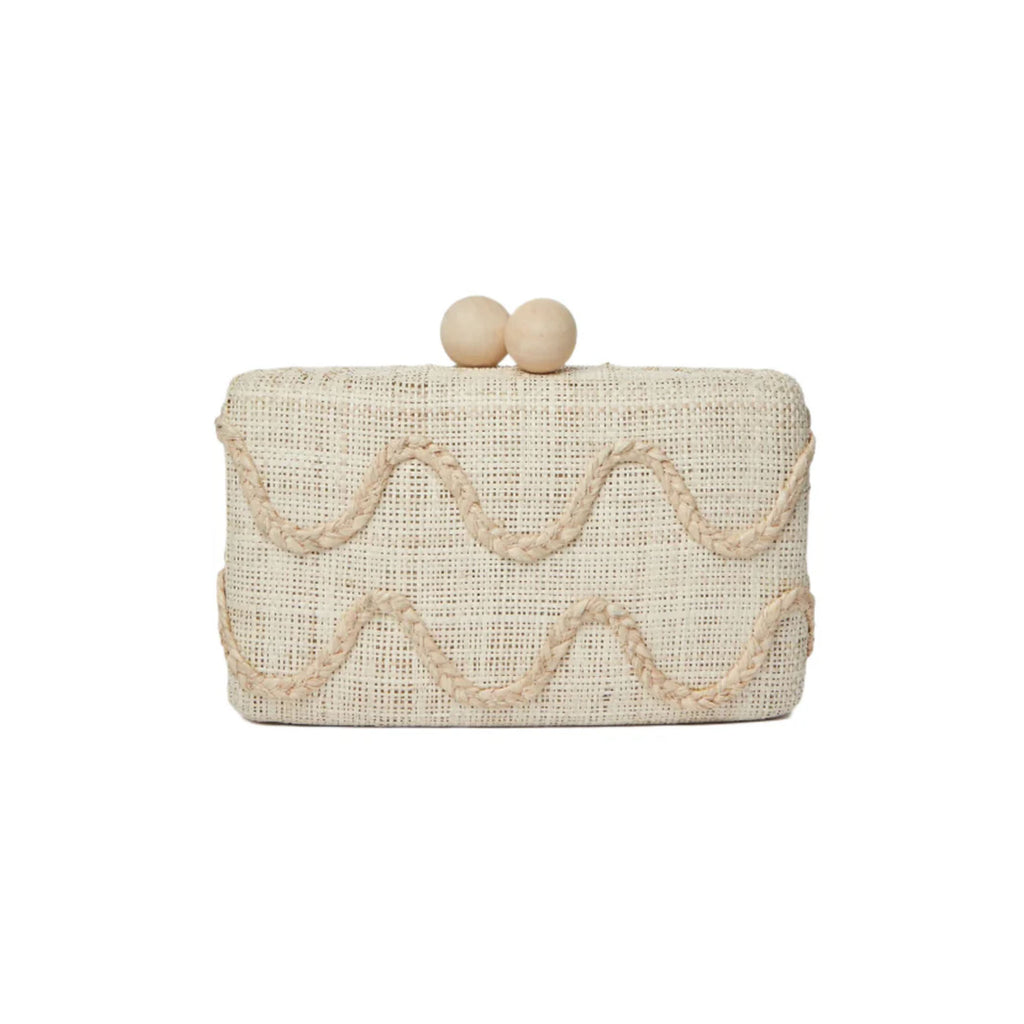 Tierra Embroidered Straw Clutch Bag in Natural