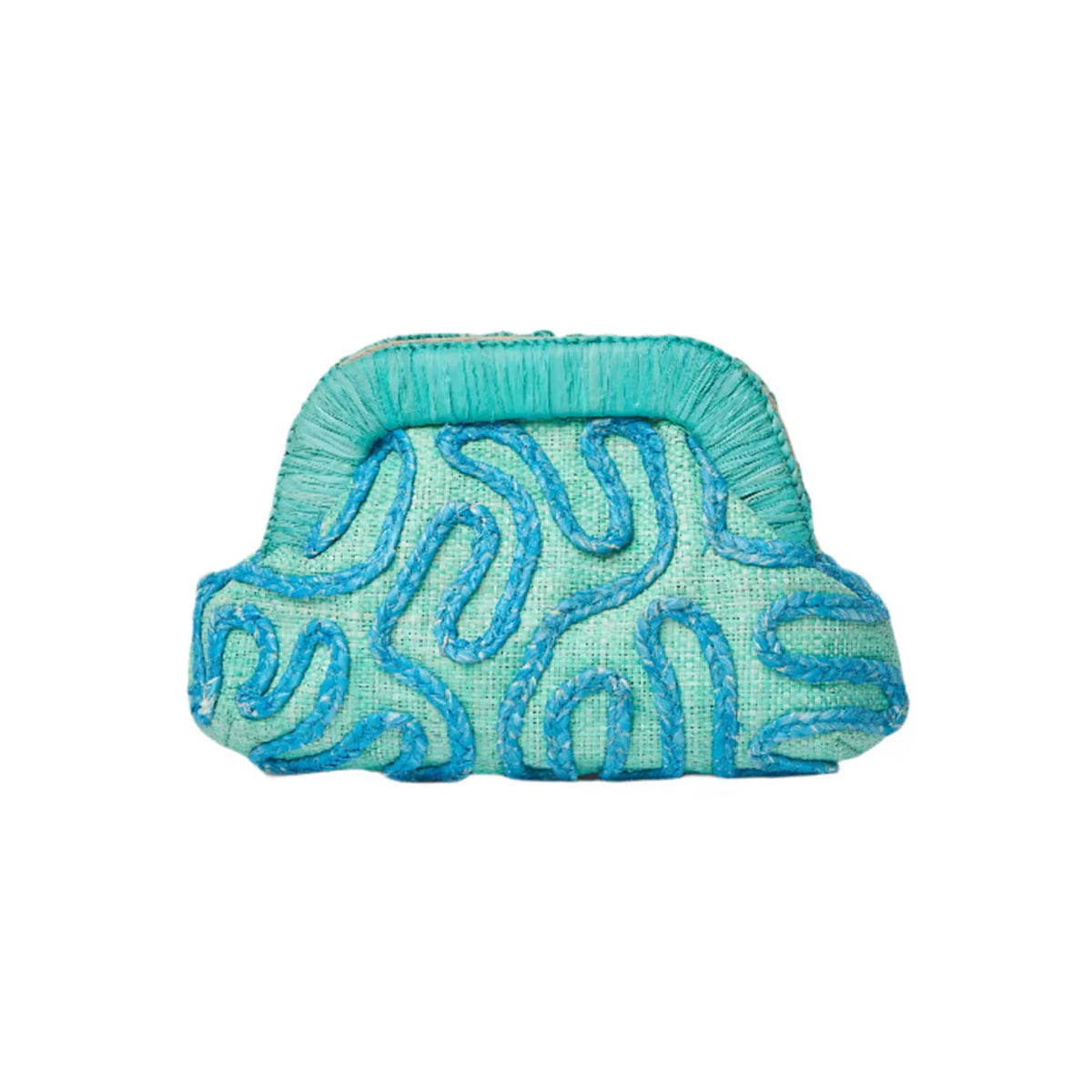 Noemi Embroidered Straw Clutch Bag in Green