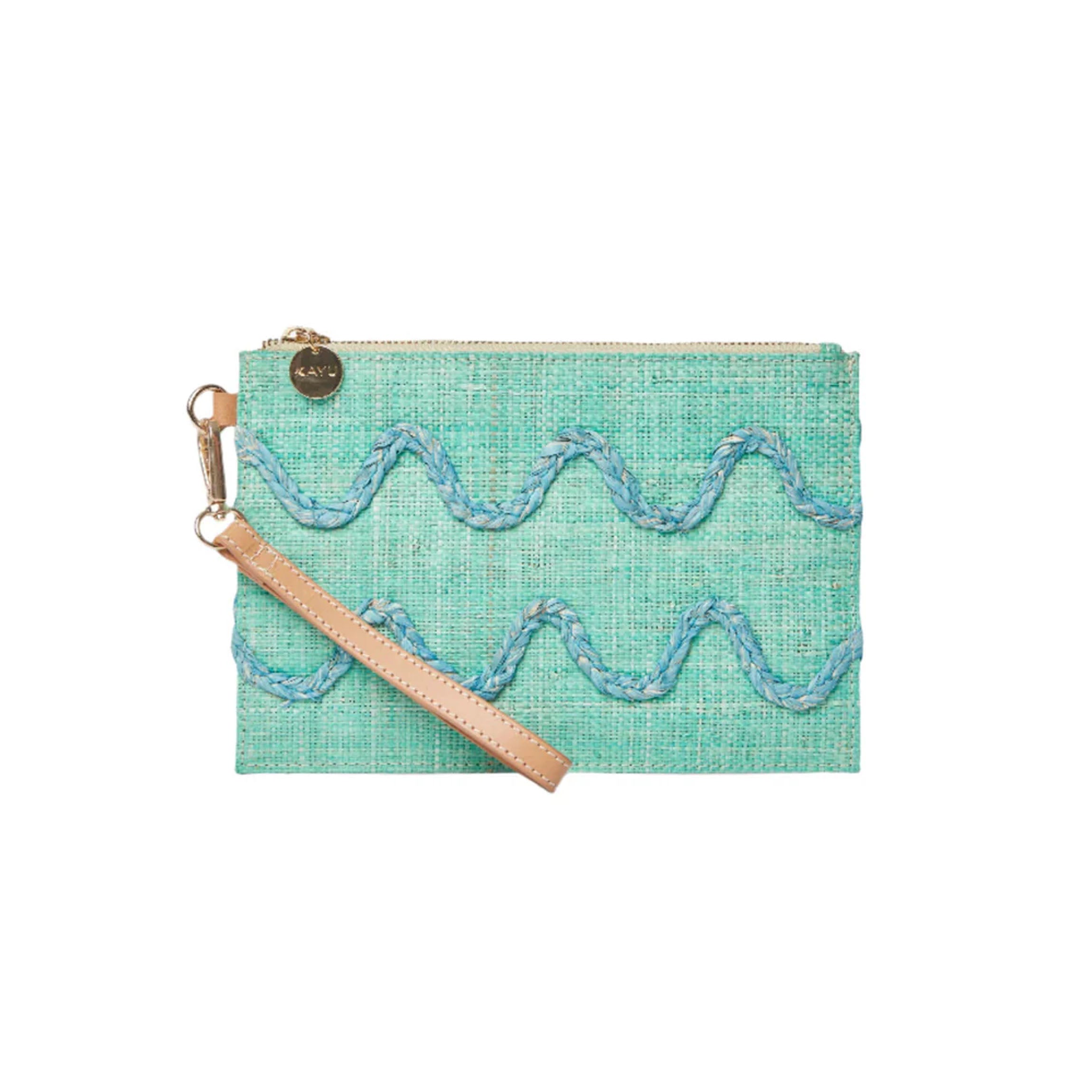 Irma Straw Pouch Wristlet Bag in Green