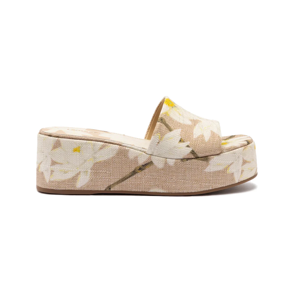Alex Flatform Mule in Beige Printed Raffia
