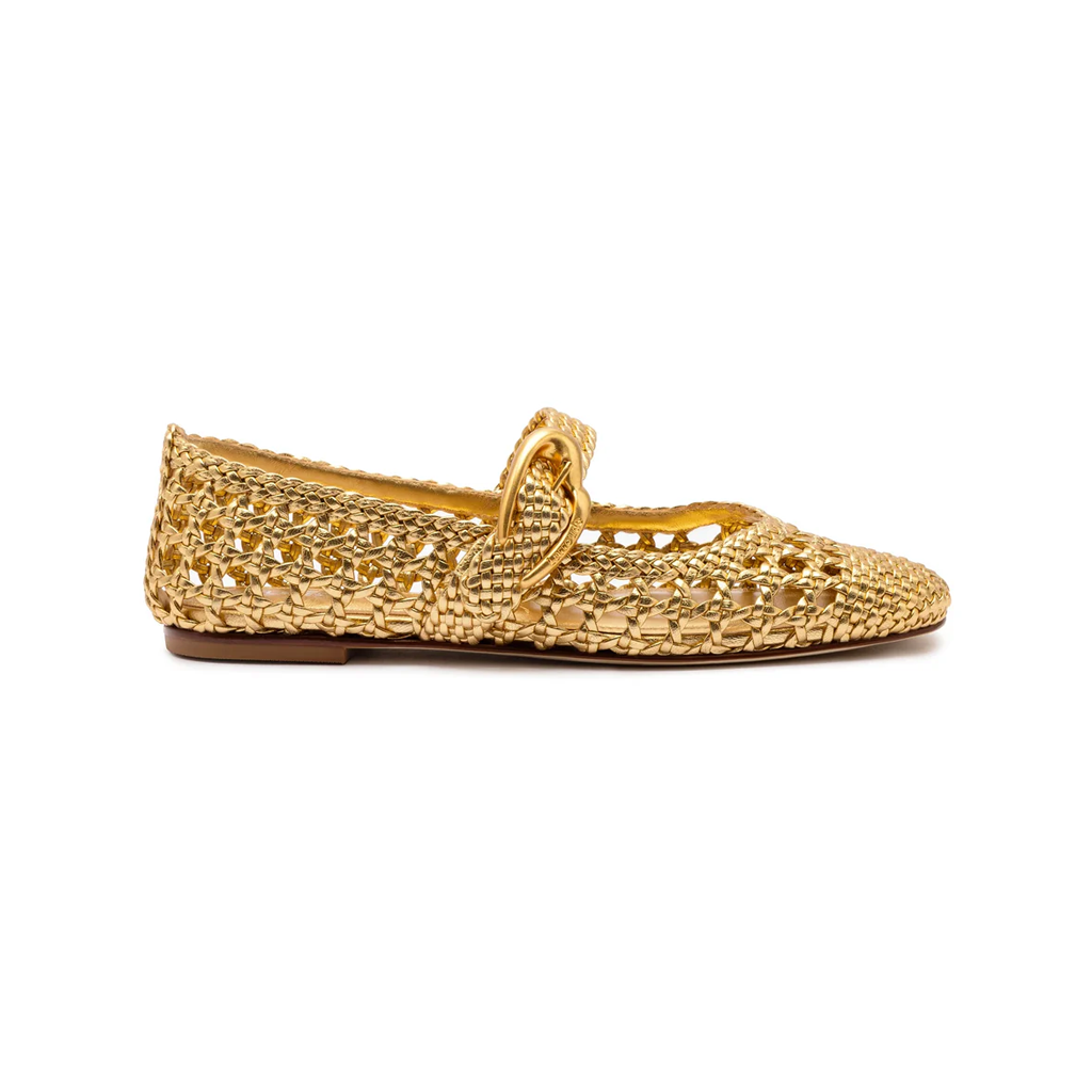 Verona Macrame Ballet Flat in Gold Metallic Leather