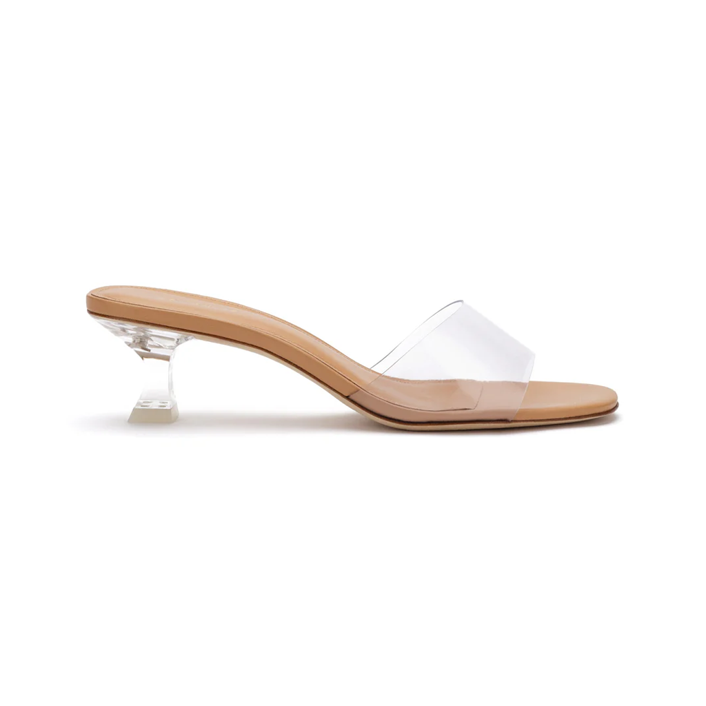 Vivi Lucite Mule In Tan Leather and Vinyl
