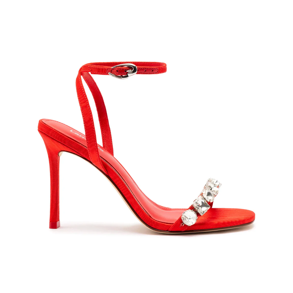 Calypso Sandal In Red Fabric and Crystals