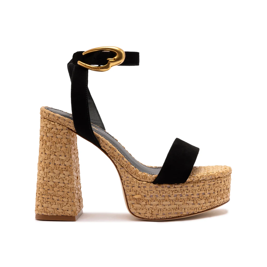 Dolly Verona Sandal in Black Suede & Natural Raffia