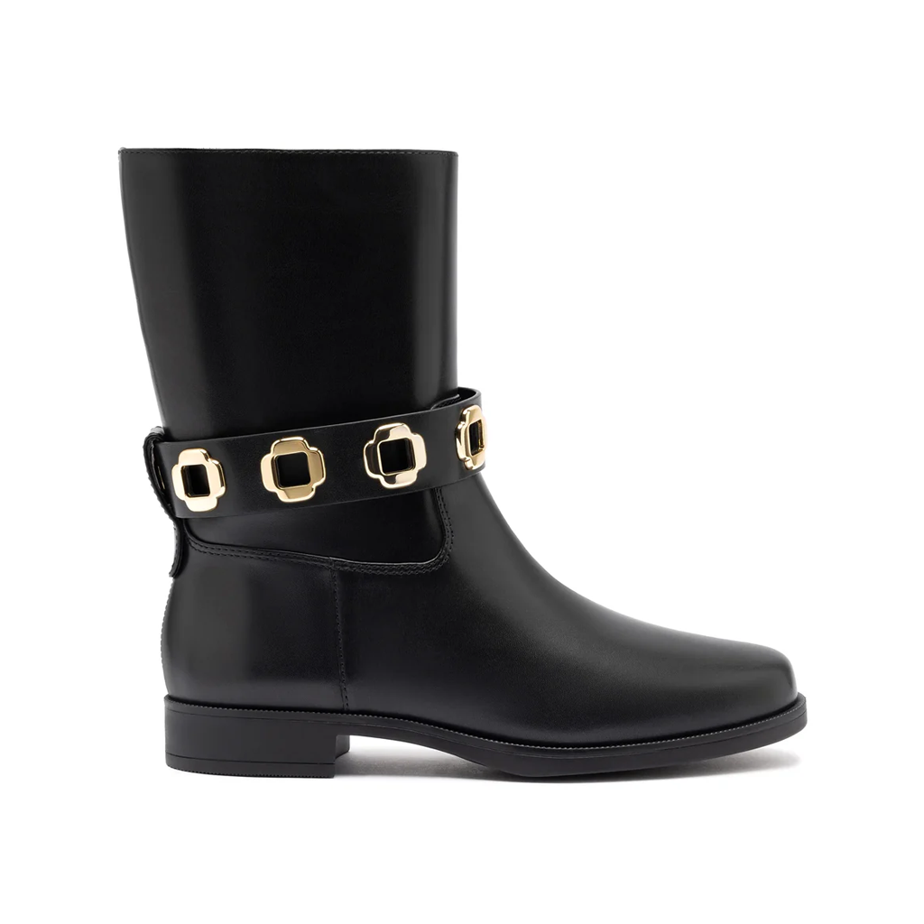 Milan Flat Bootie In Black Water Resistant Leather