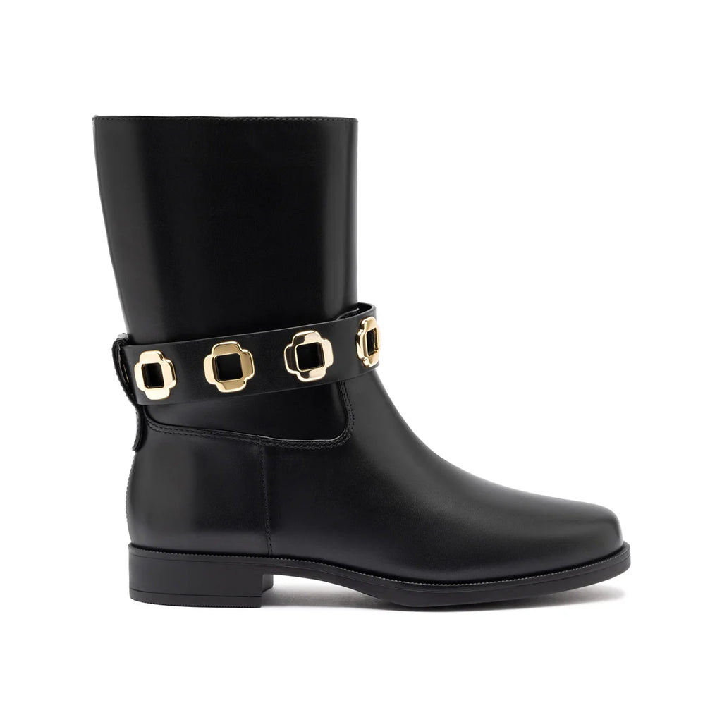 Milan Flat Bootie In Black Water Resistant Leather