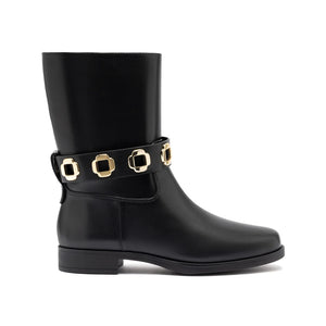 Milan Flat Bootie In Black Water Resistant Leather