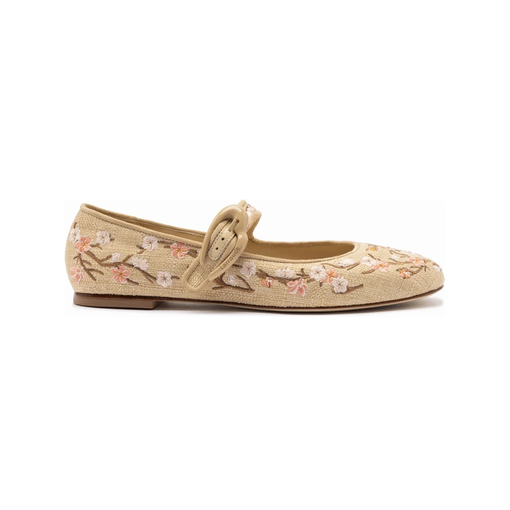 Verona Ballet Flat in Beige Sakura Printed Raffia
