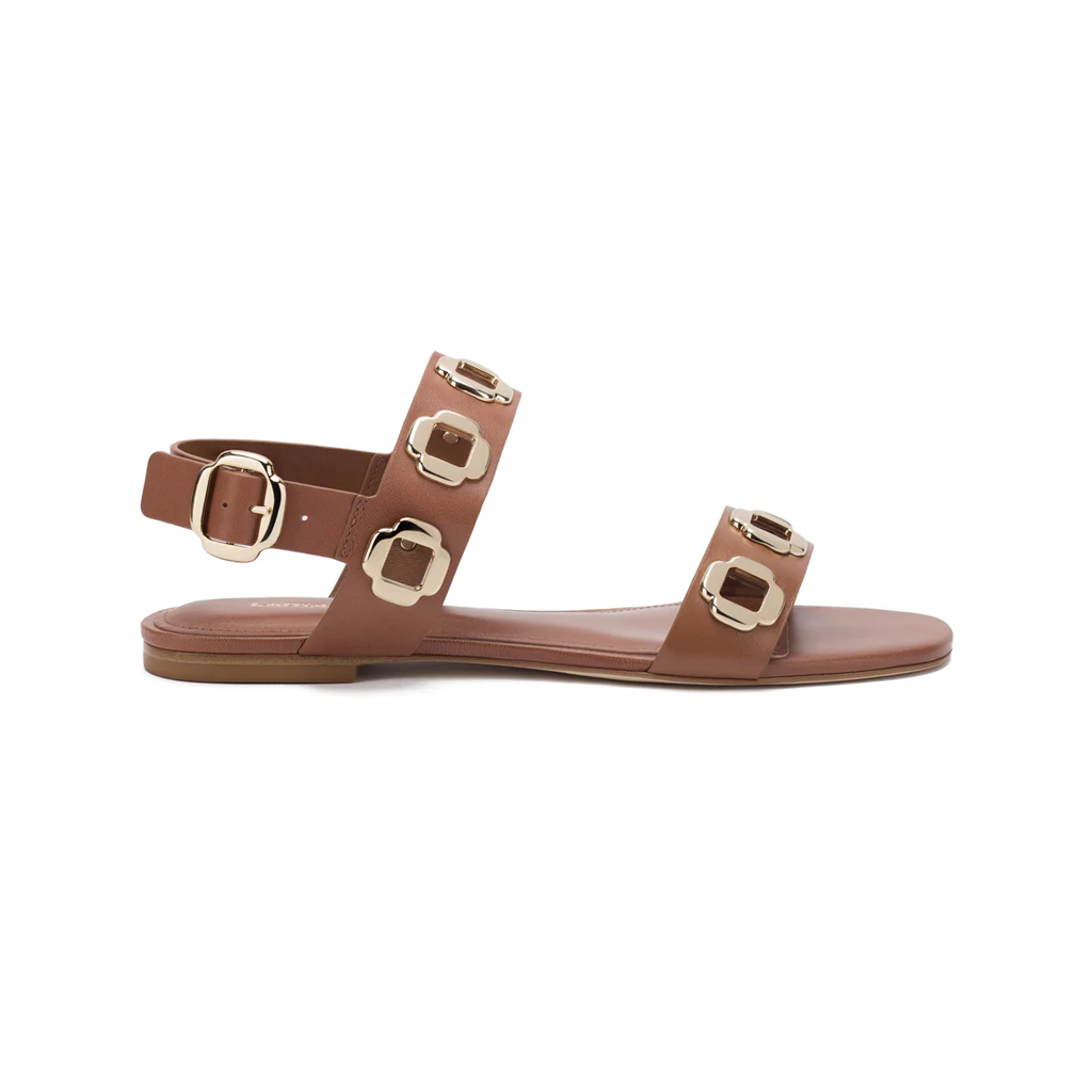 Milan Flat Sandal In Caramel Leather