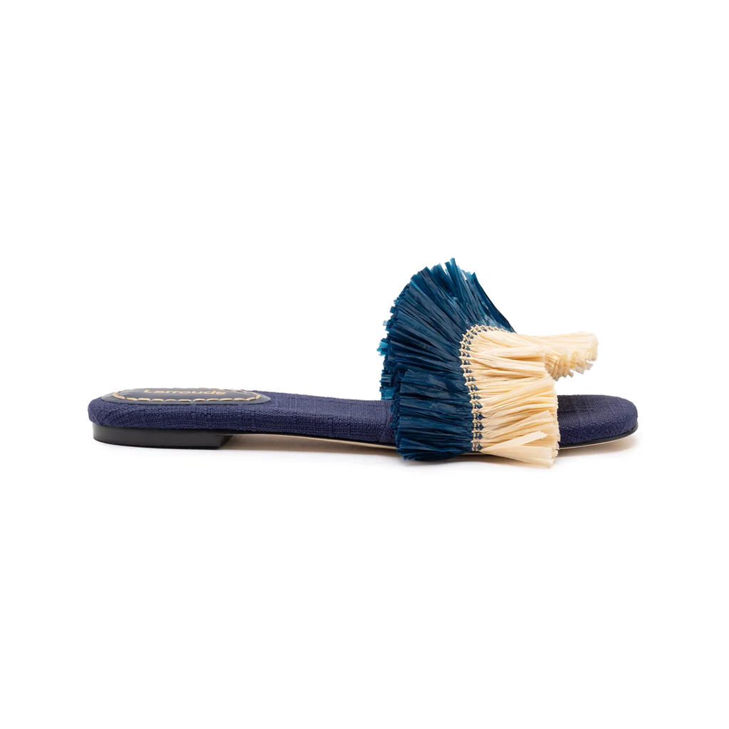 Ivy Fringe Flat in Navy Raffia