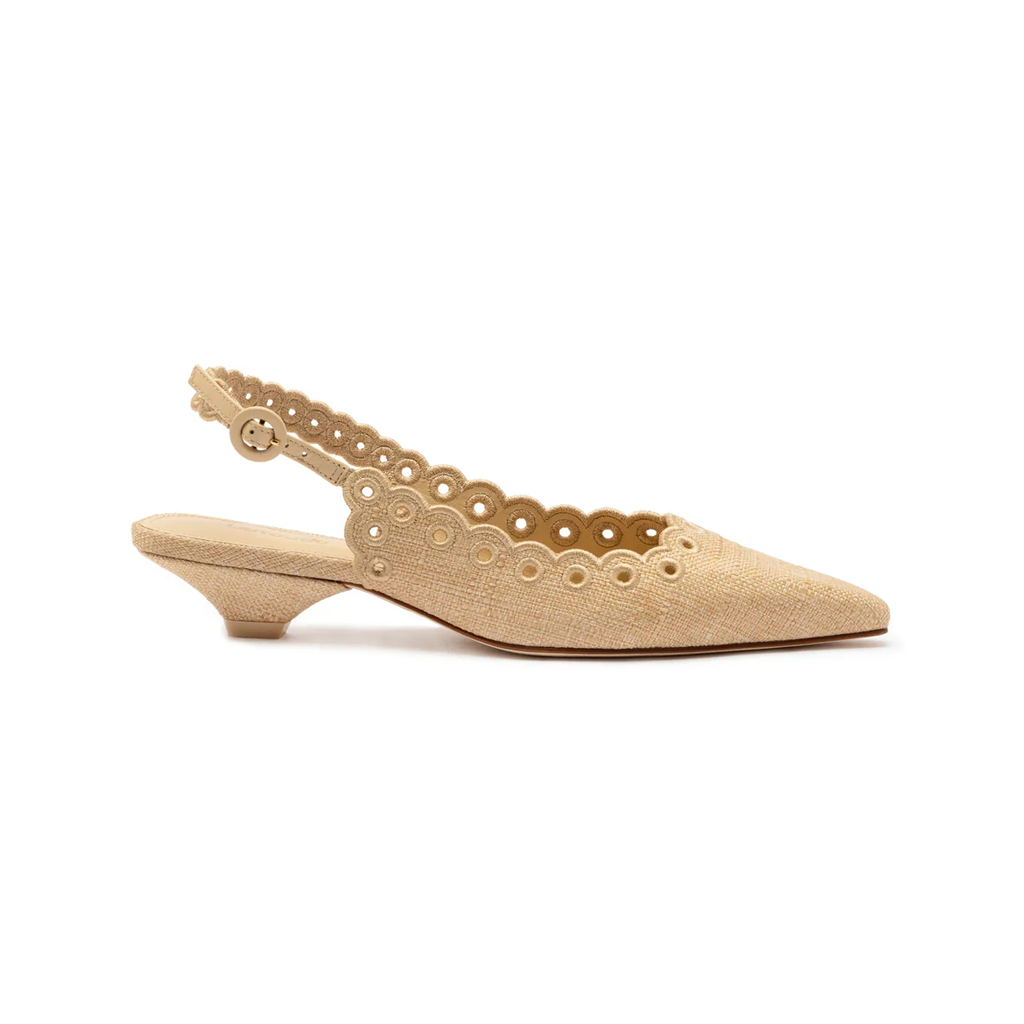 Florence Broderie Pump in Beige Raffia