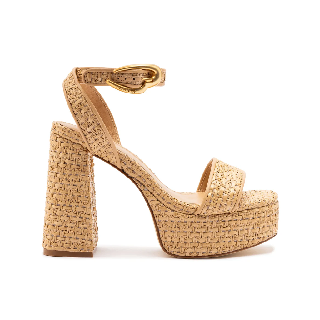 Dolly Verona Sandal in Beige Leather & Natural Raffia