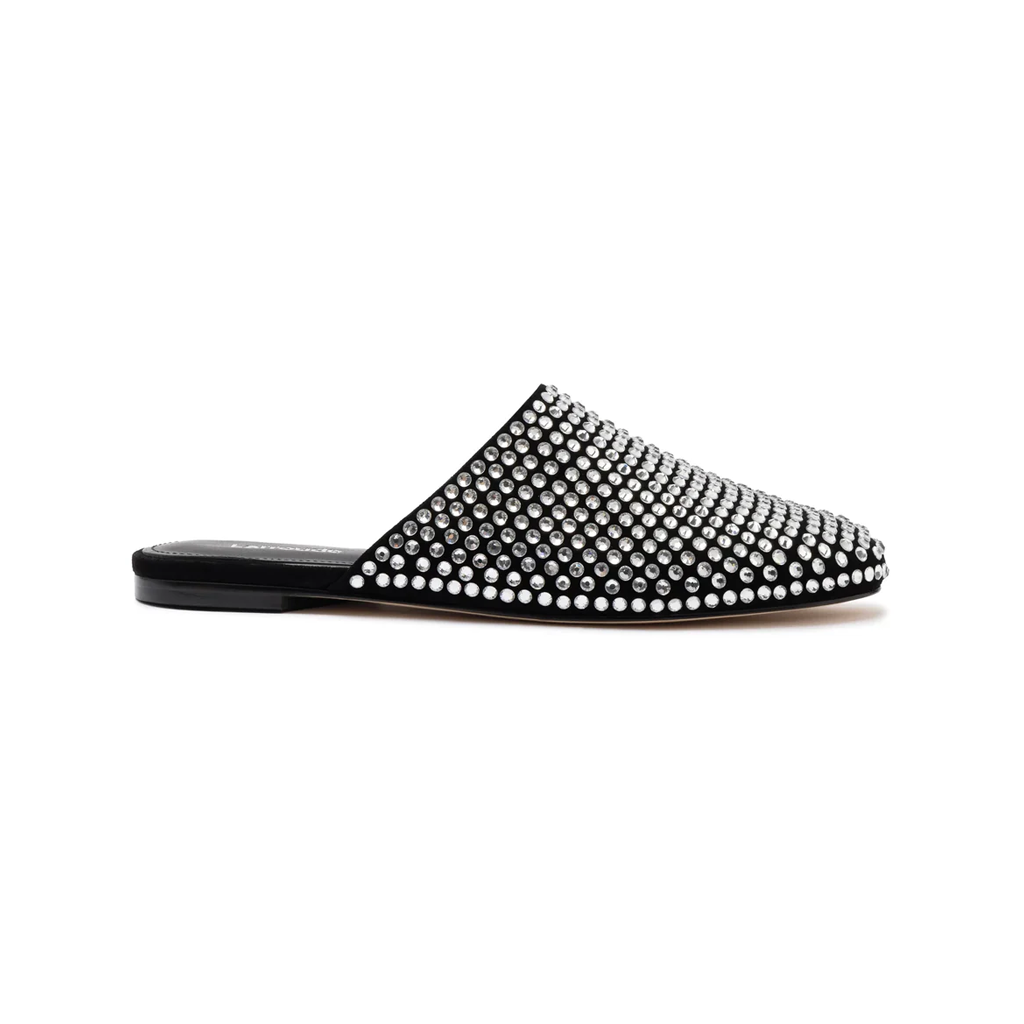 Venice Flat Mule Crystal In Black Suede