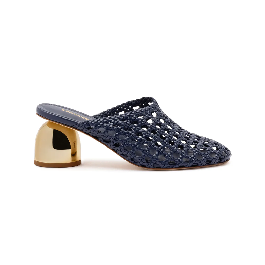 Dew Drop Macrame Mule in Navy Leather