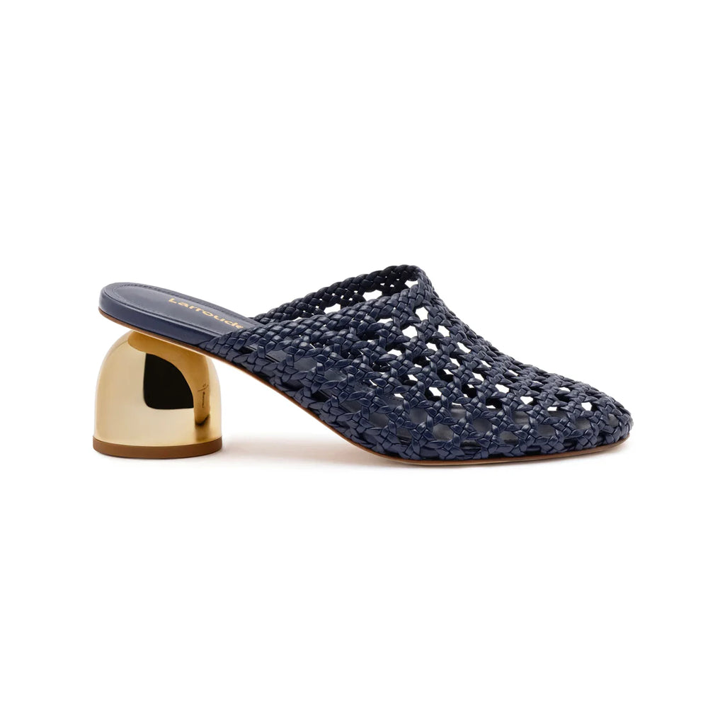Dew Drop Macrame Mule in Navy Leather