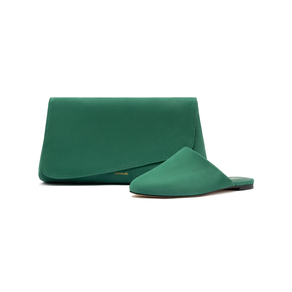 Venice Flat Mule and Pouch Kit In Emerald Suede