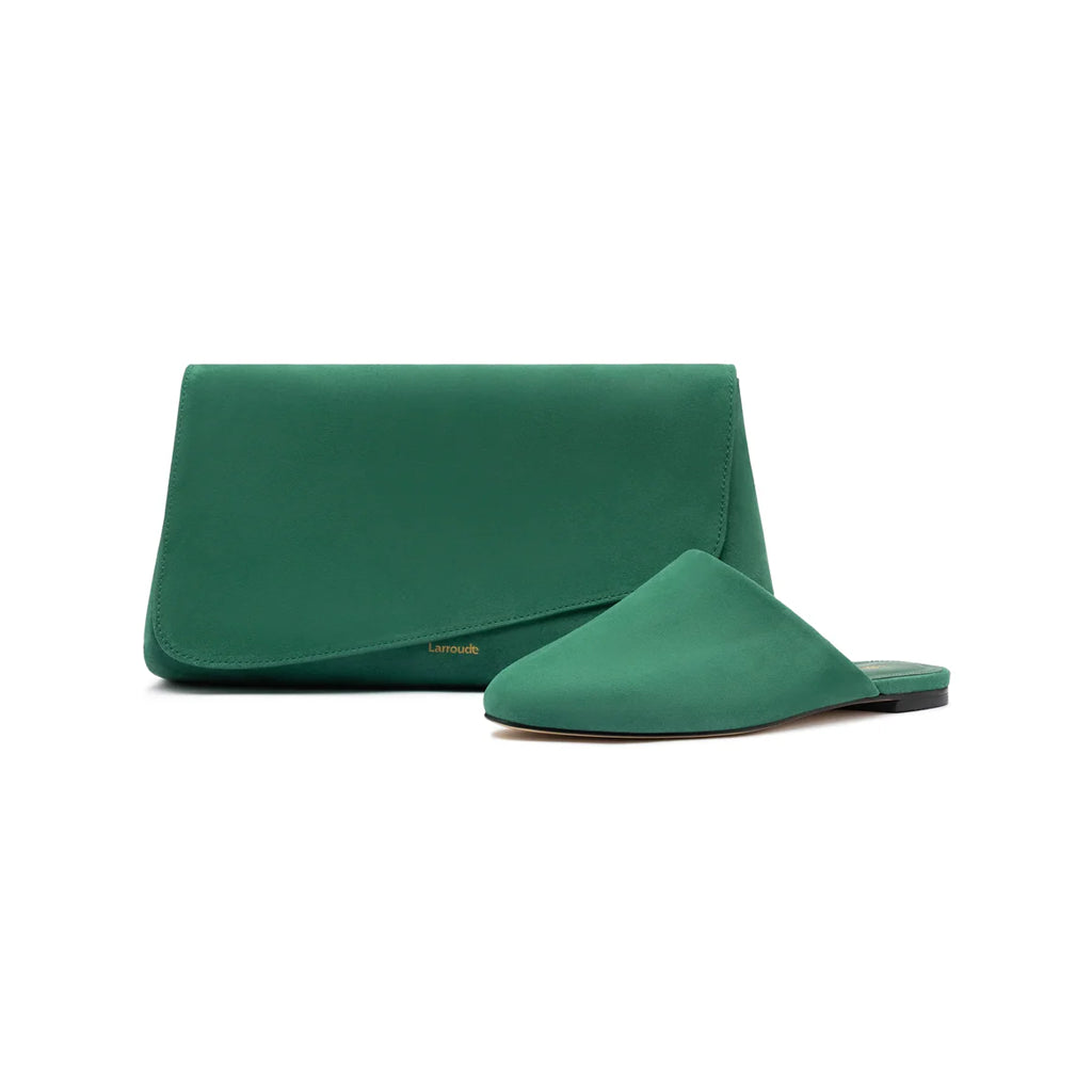 Venice Flat Mule and Pouch Kit In Emerald Suede