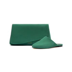 Venice Flat Mule and Pouch Kit In Emerald Suede