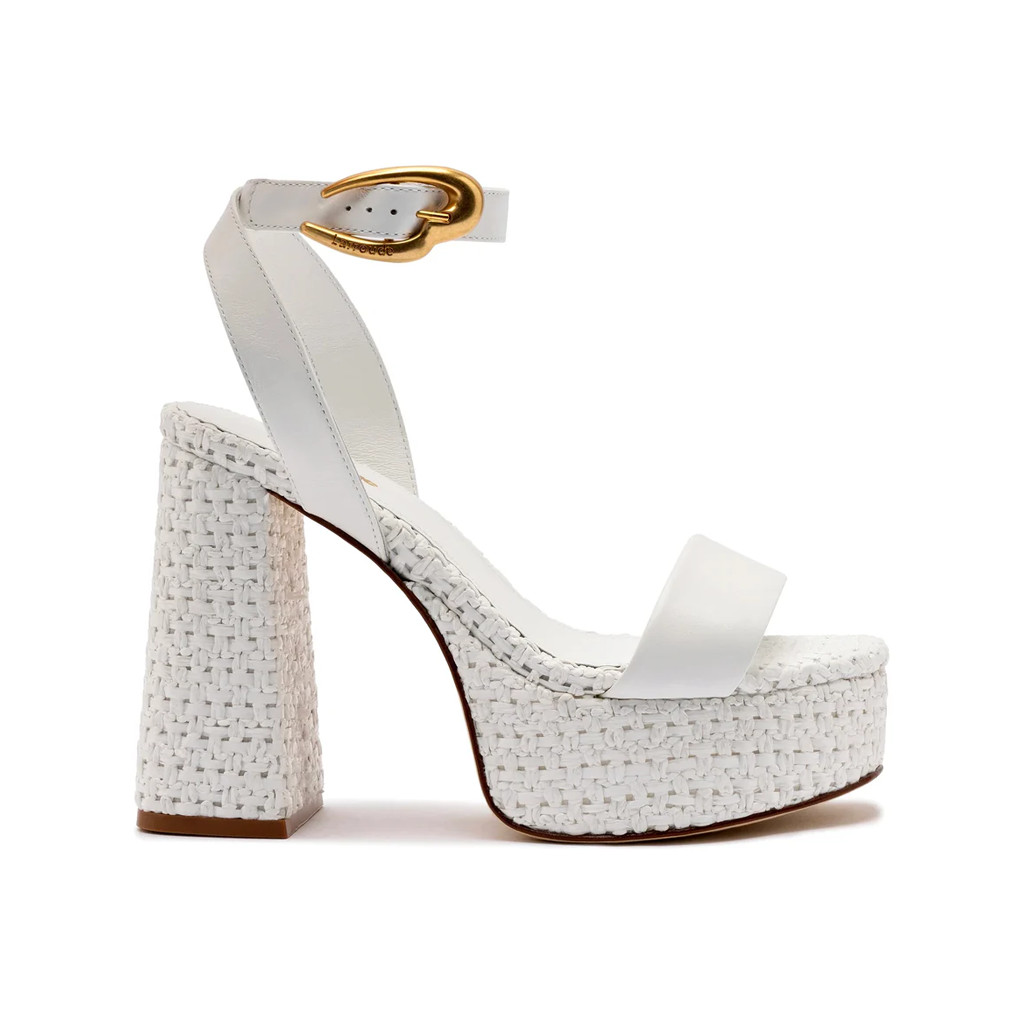 Dolly Verona Sandal in White Leather & White Raffia
