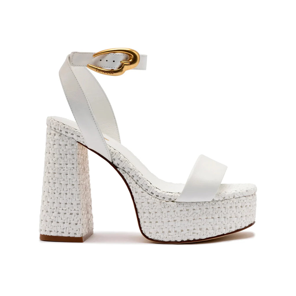 Dolly Verona Sandal in White Leather & White Raffia