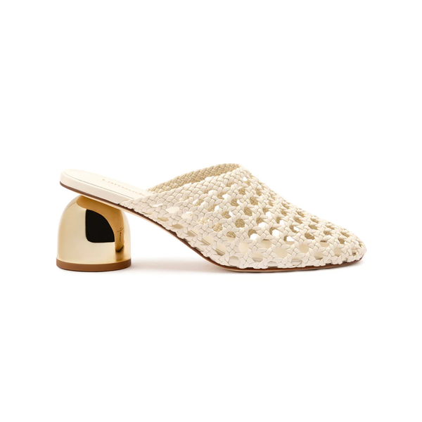 Dew Drop Macrame Mule in Ivory Leather | Over The Moon