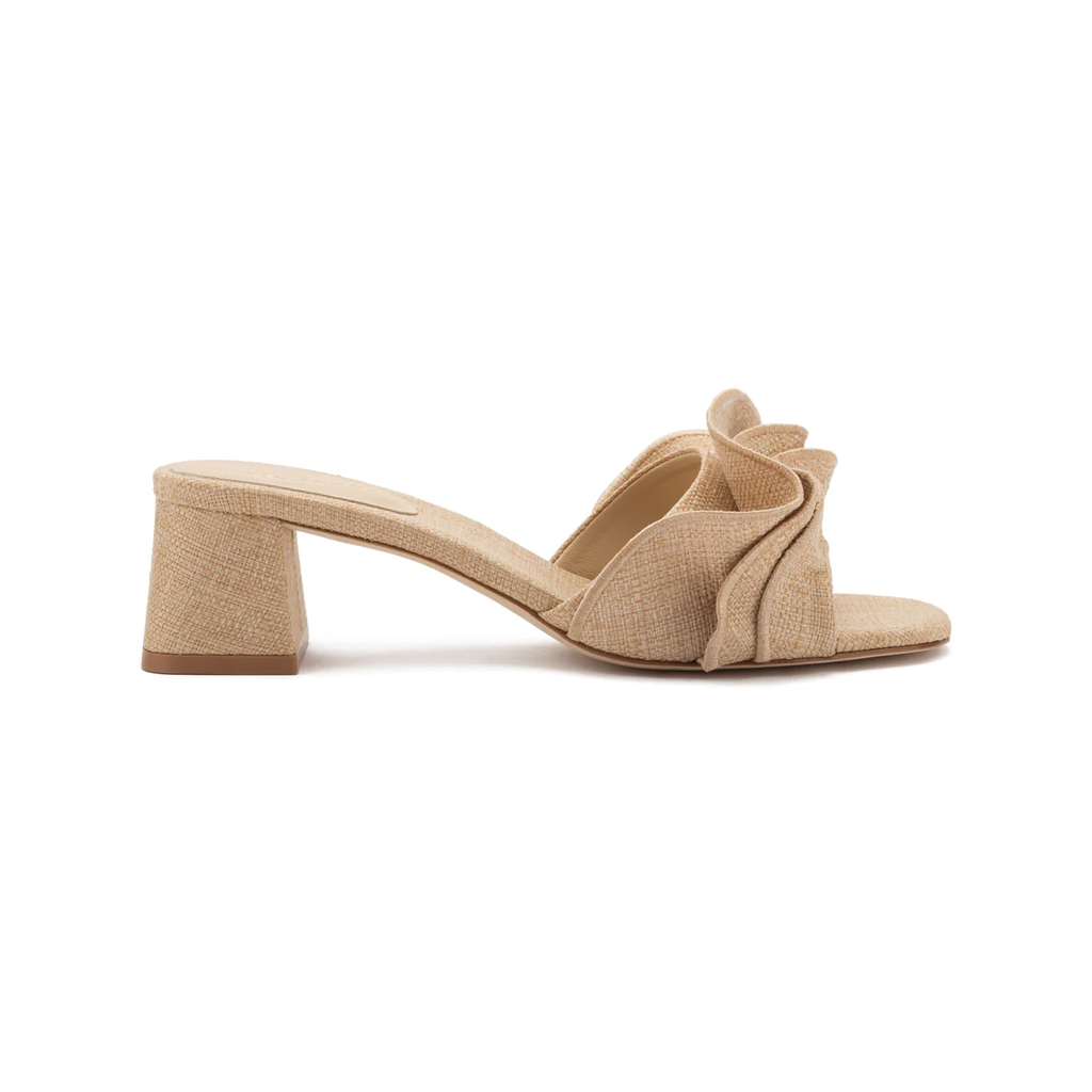 Brigitte Ruffle Mule In Beige Raffia