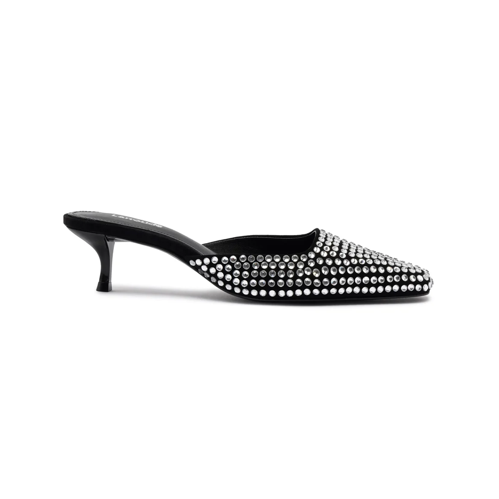 Amal Crystal Mule In Black Suede
