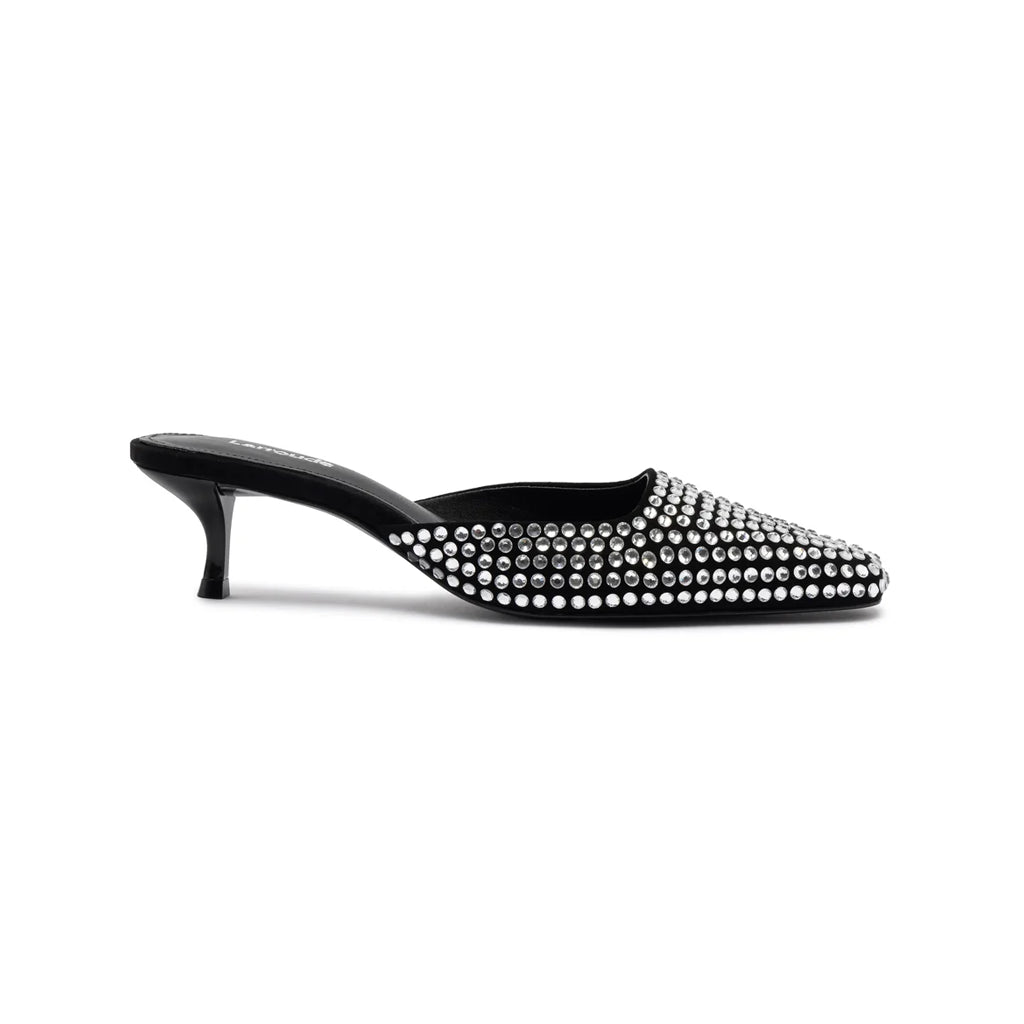 Amal Crystal Mule In Black Suede