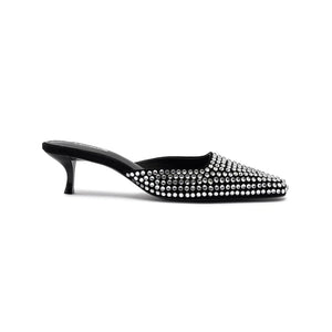 Amal Crystal Mule In Black Suede