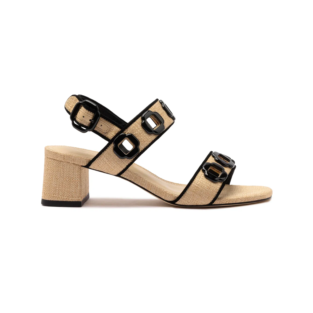 Milan Sandal in Beige Raffia & Black Trimming