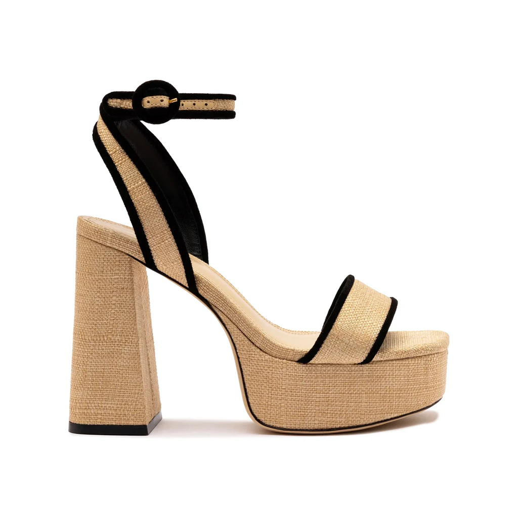 Dolly Sandal in Beige Raffia & Black Trimming