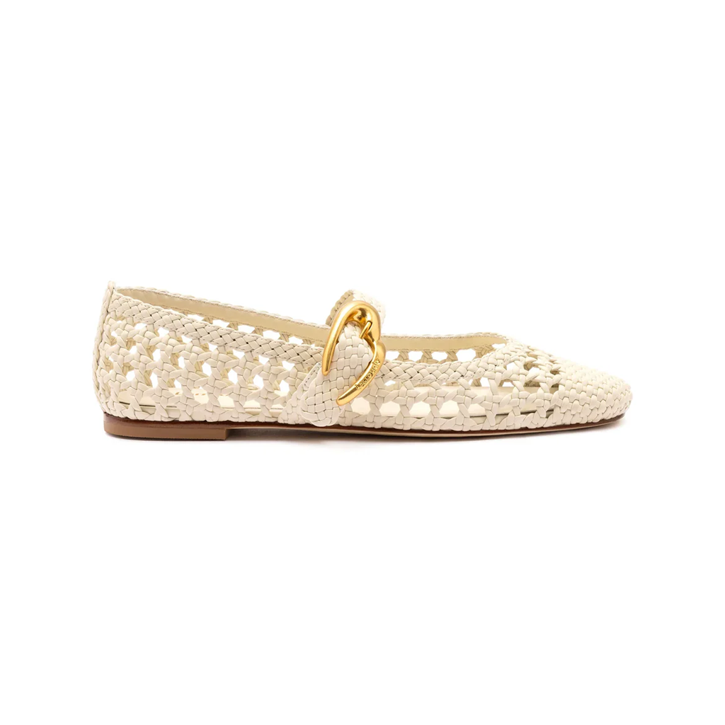 Verona Macrame Ballet Flat in Ivory Leather