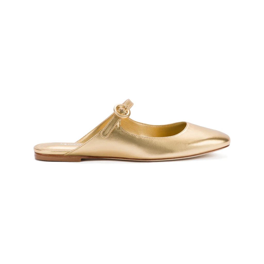 Blair Flat Mule in Gold Metallic Leather