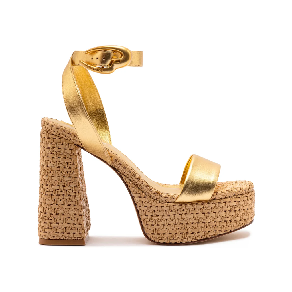 Dolly Verona Sandal in Gold Metallic Leather & Natural Raffia