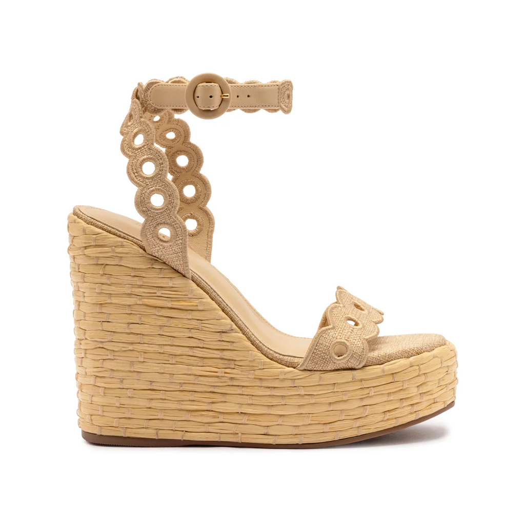 Florence Broderie Wedge in Beige Raffia