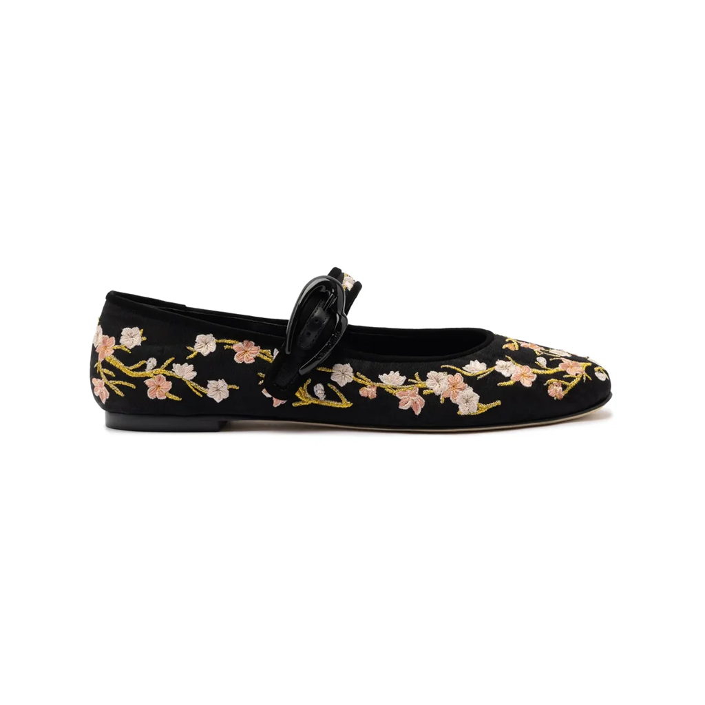 Verona Ballet Flat in Black Sakura Printed Fabric