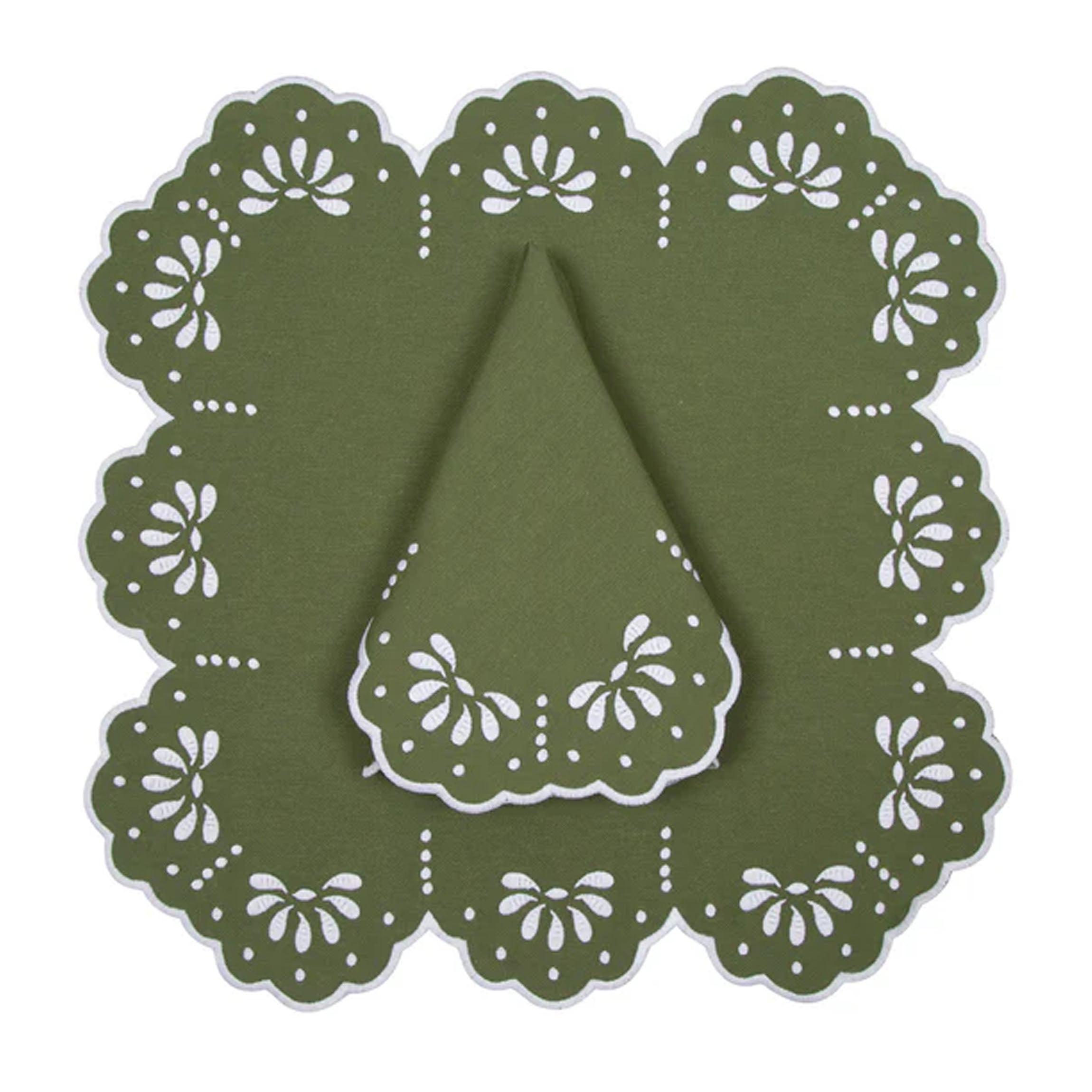 Natalie Placemat & Napkin Set in Green & White