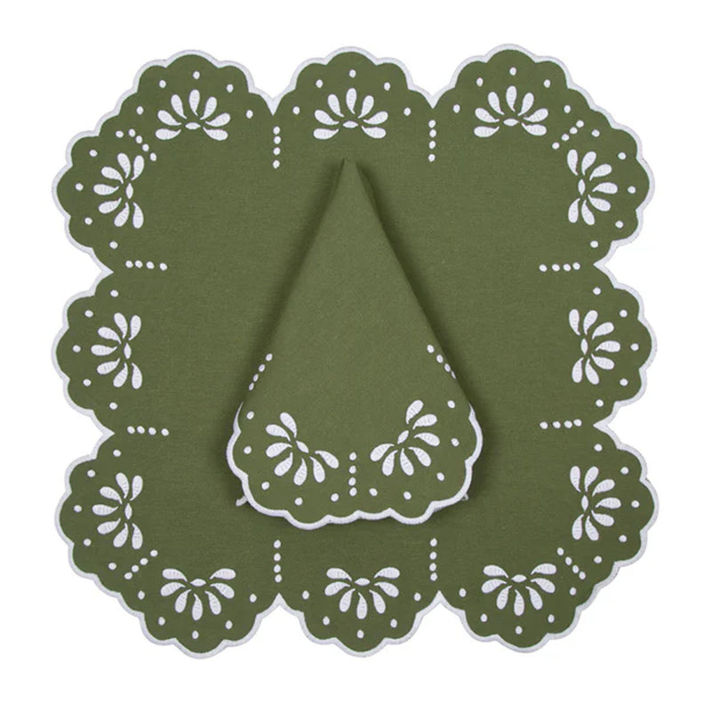 Natalie Placemat & Napkin Set in Green & White