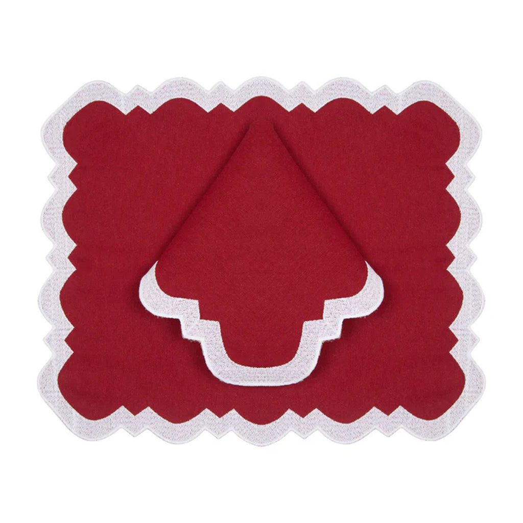 Gabby Placemat & Napkin Set in Burgundy & White