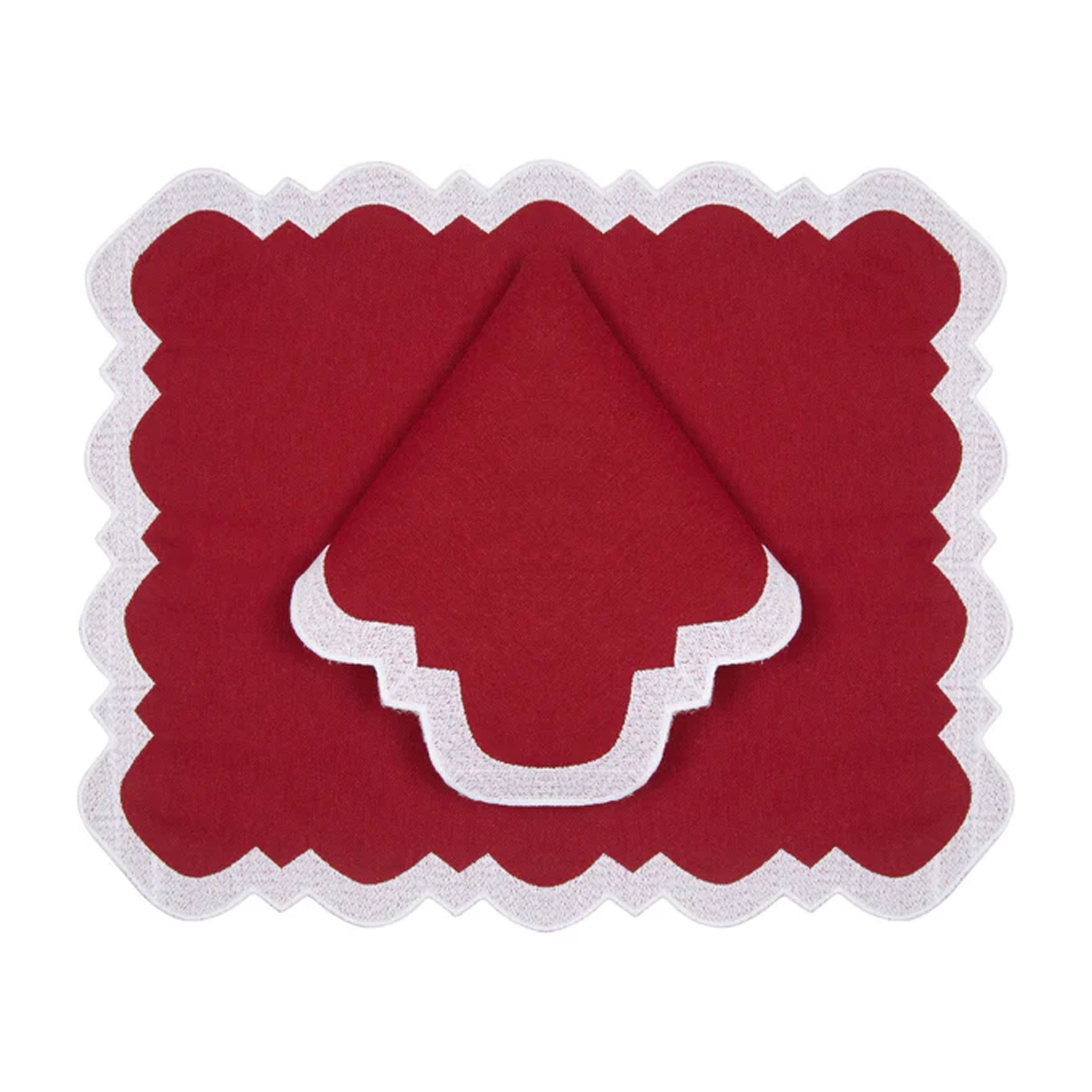 Gabby Placemat & Napkin Set in Burgundy & White