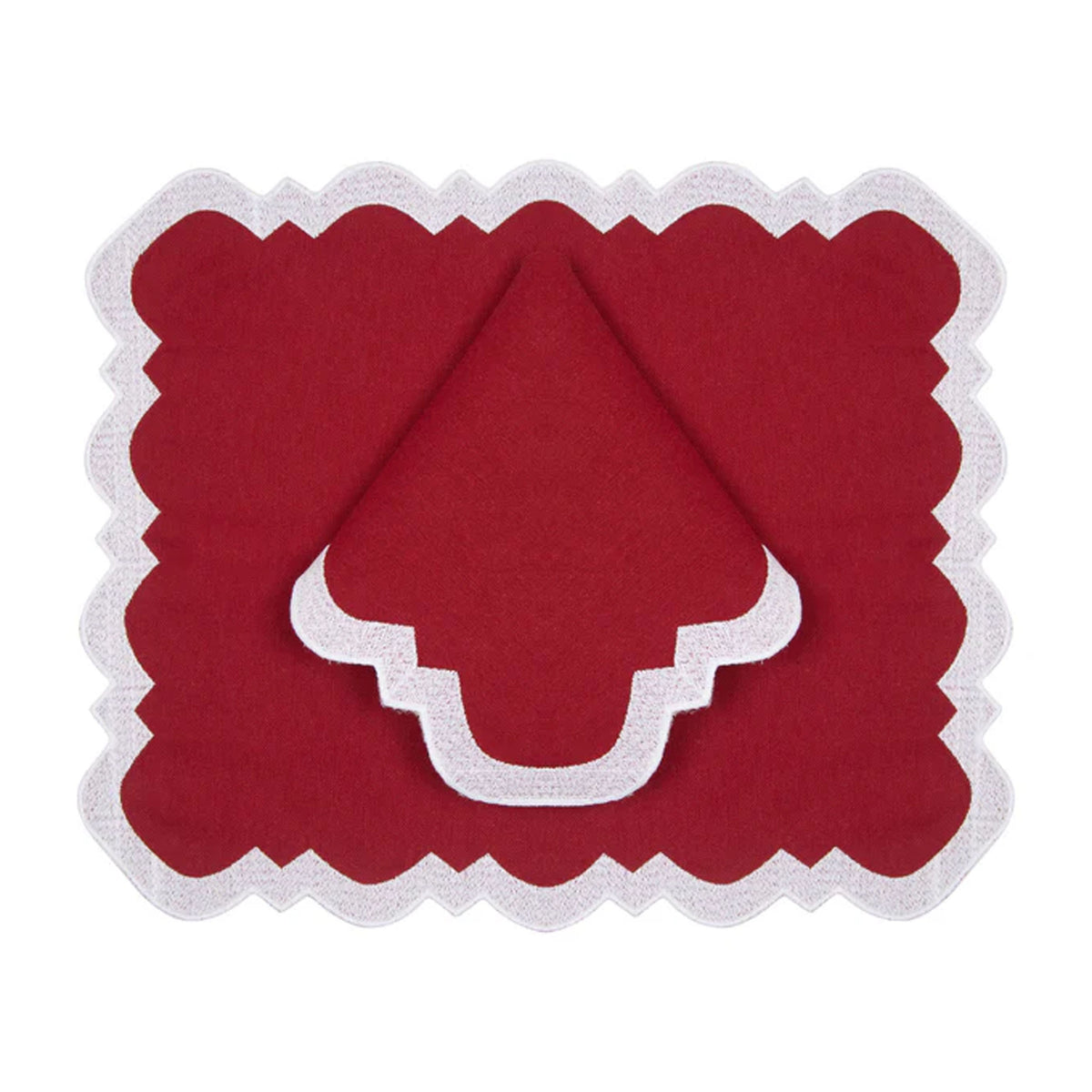 Gabby Placemat & Napkin Set in Burgundy & White