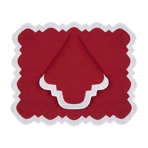 Gabby Placemat & Napkin Set in Burgundy & White