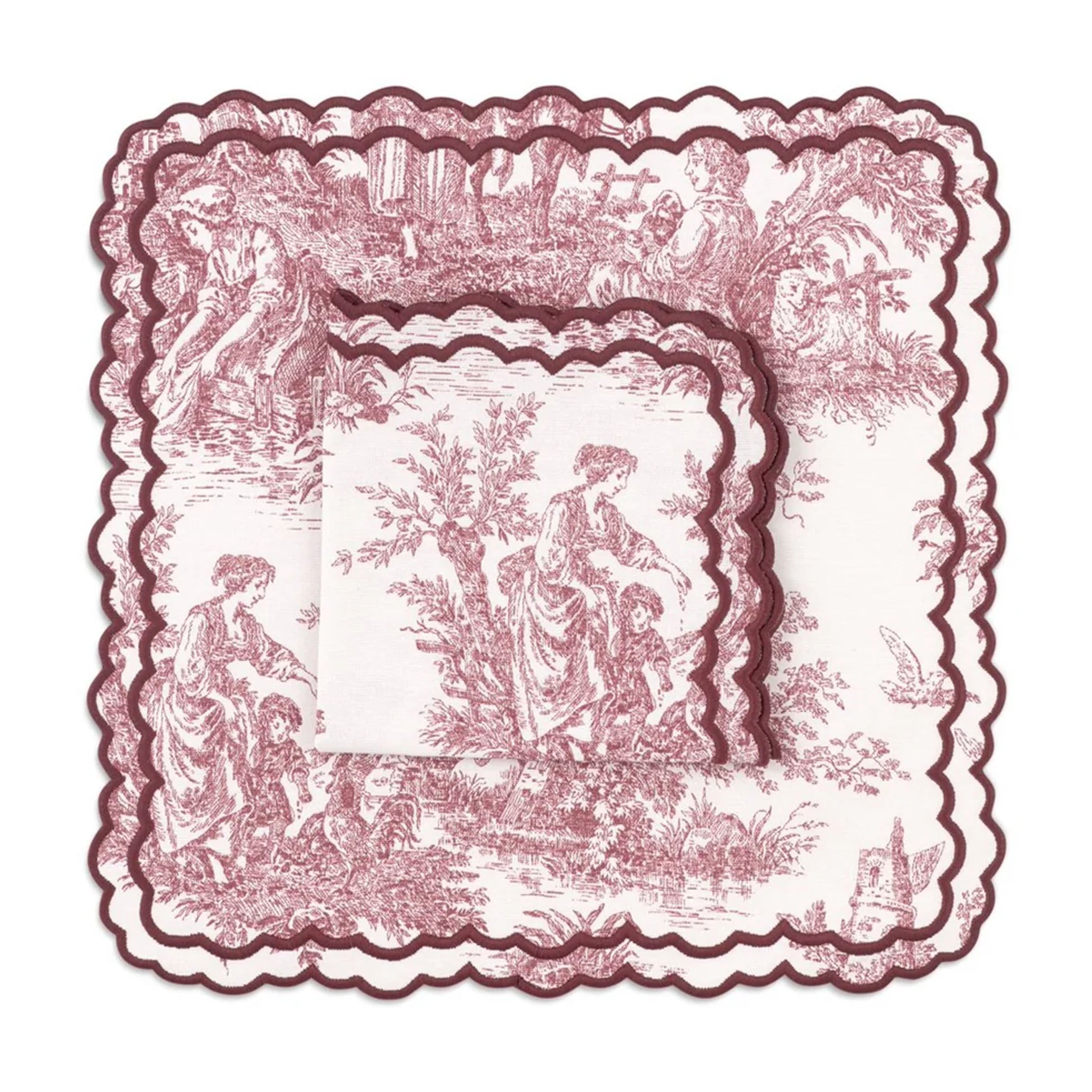 Elise Placemat and Napkin Set in Toile de Jouy Burgundy