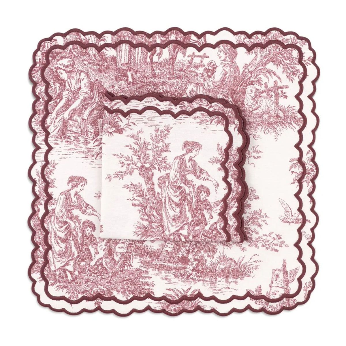 Elise Placemat and Napkin Set in Toile de Jouy Burgundy